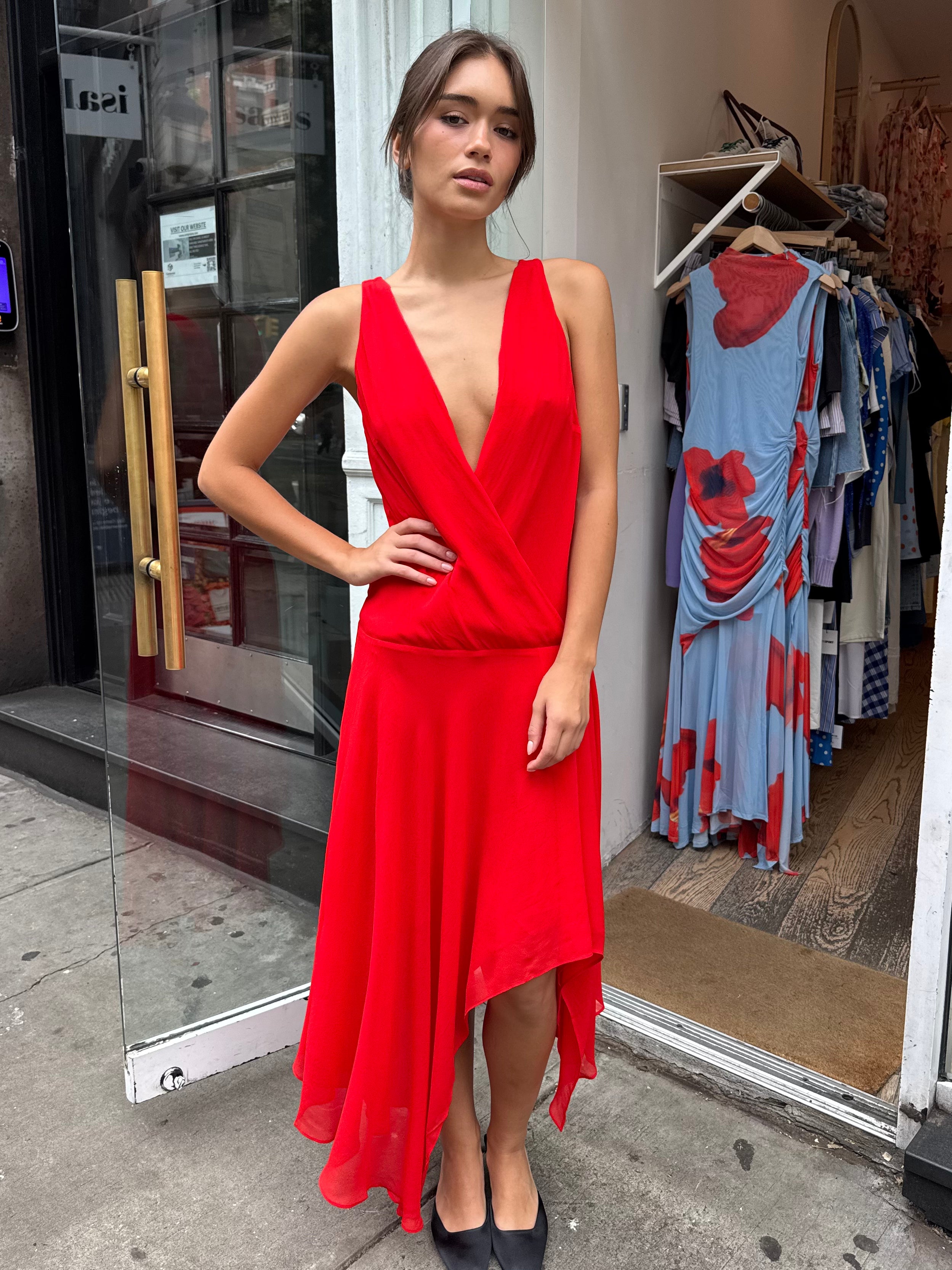 Rhone Wrap Asym Dress in Chilli