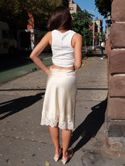 Irina Lace Trim Midi Skirt in Cream