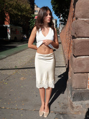 Irina Lace Trim Midi Skirt in Cream