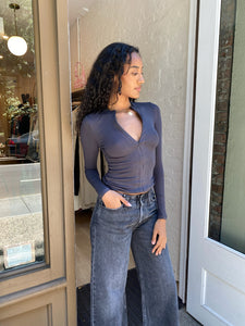 Keaton Fitted Half Zip in Smoke