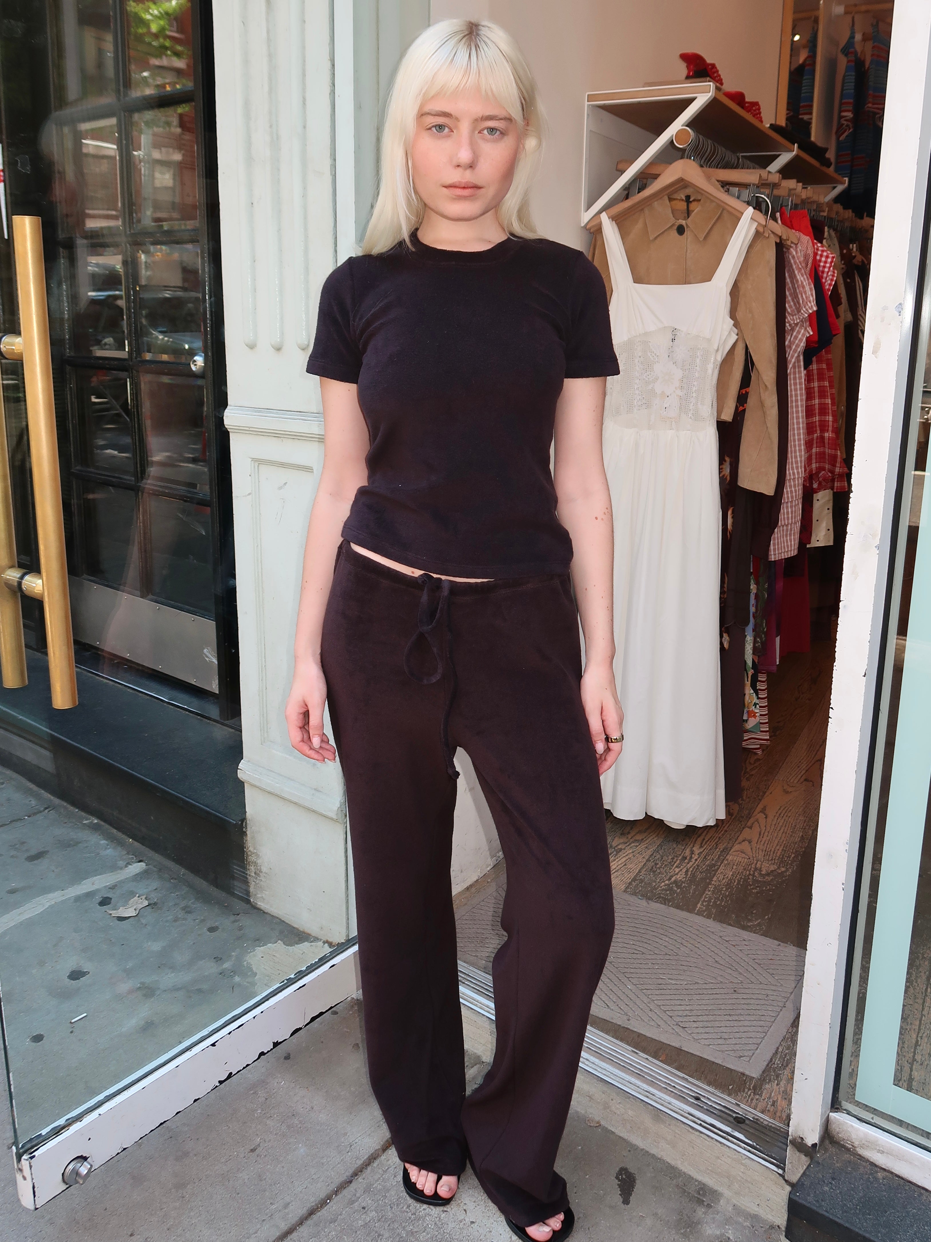 Terry Girona Drawstring Pant in Black