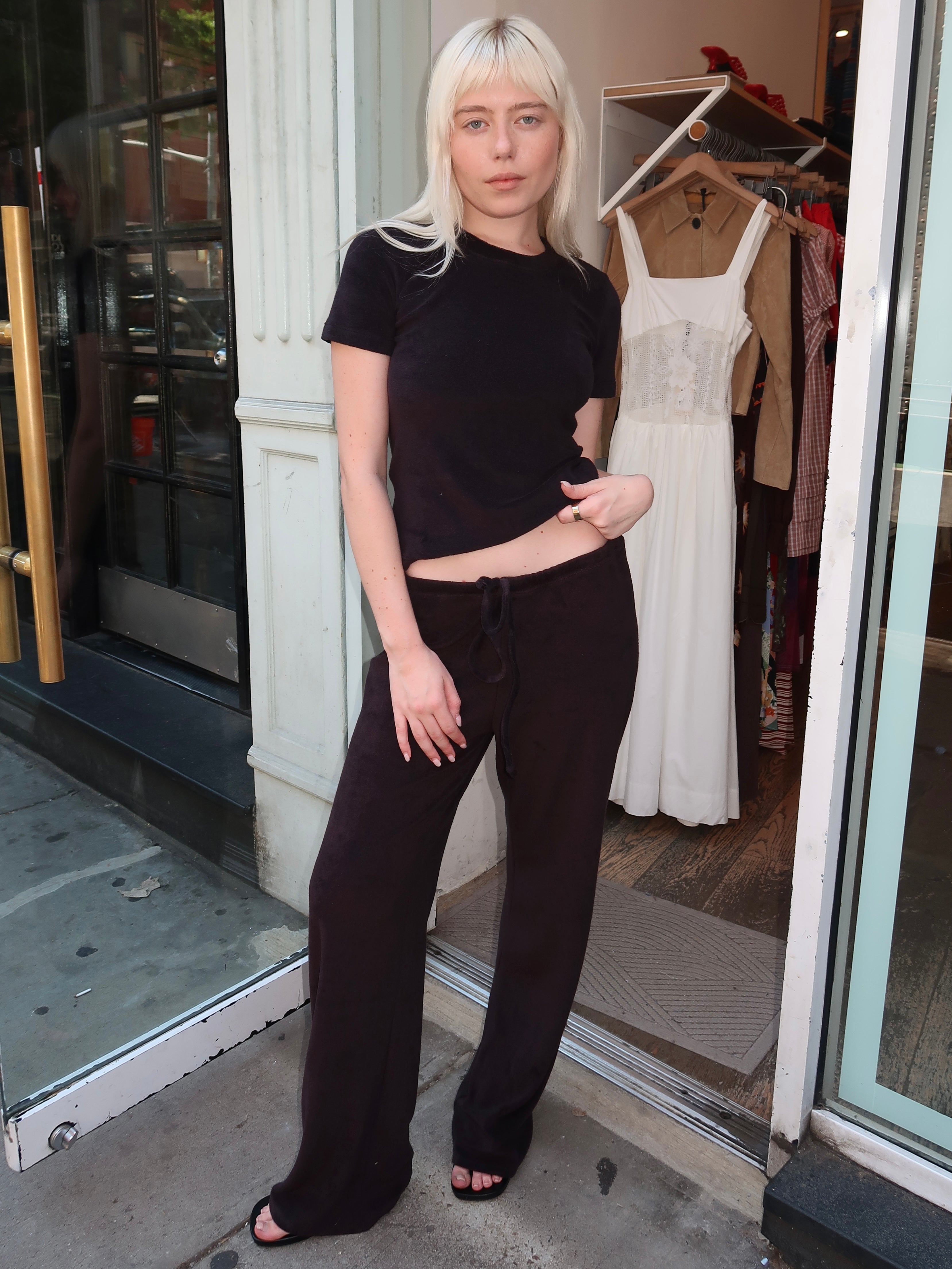 Terry Girona Drawstring Pant in Black