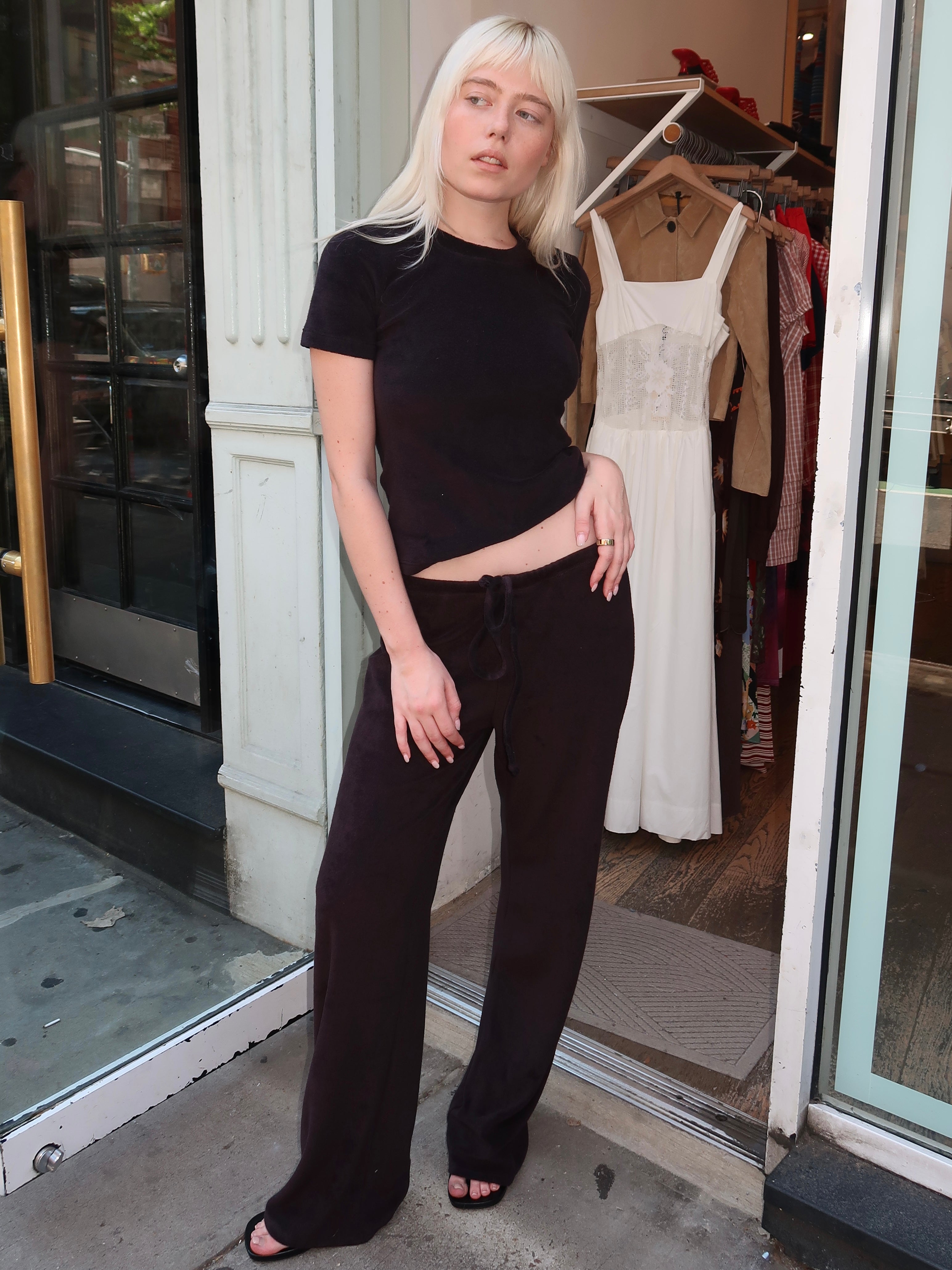 Terry Girona Drawstring Pant in Black