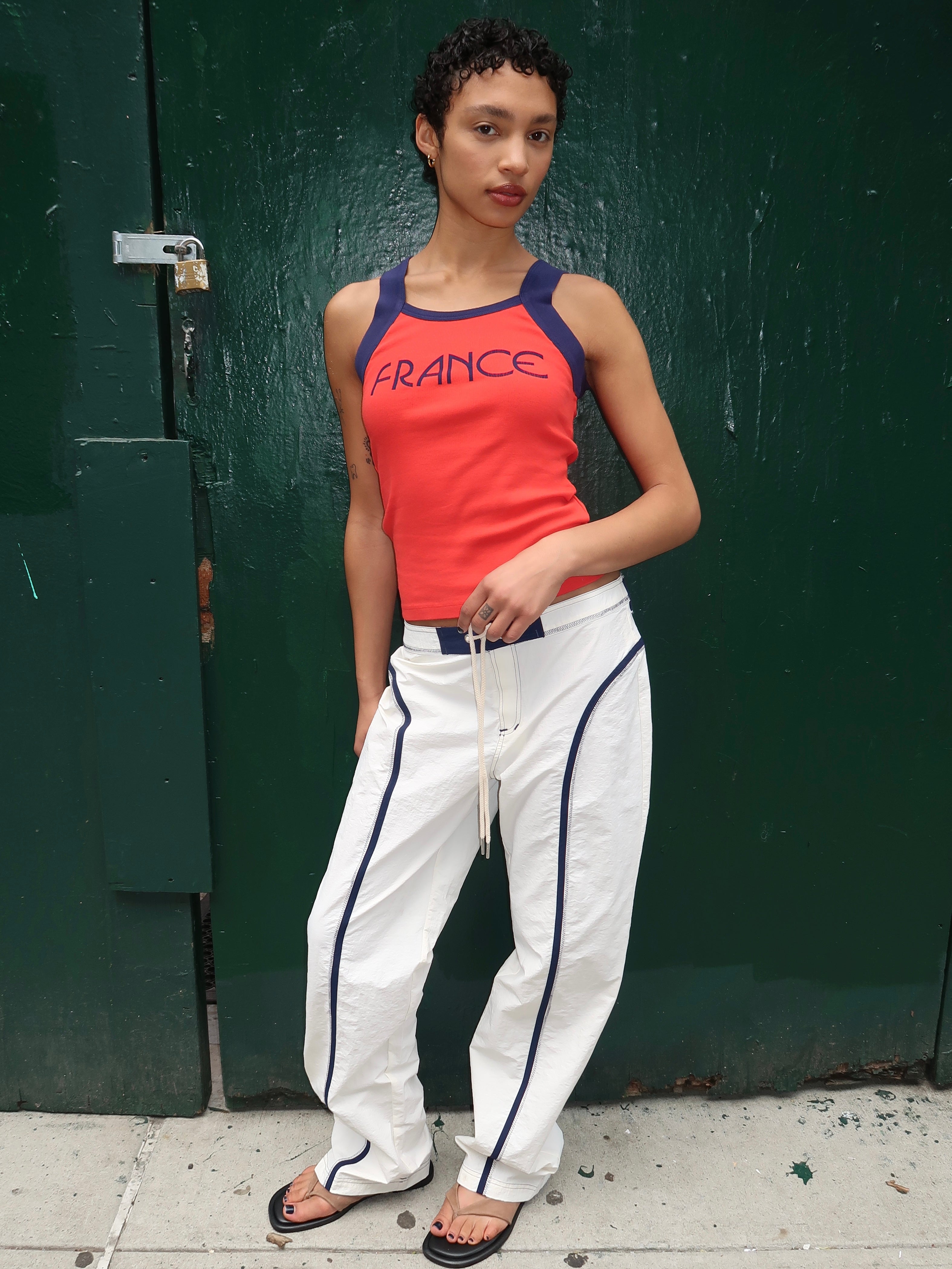 White and Navy Made Some Nylon Pants