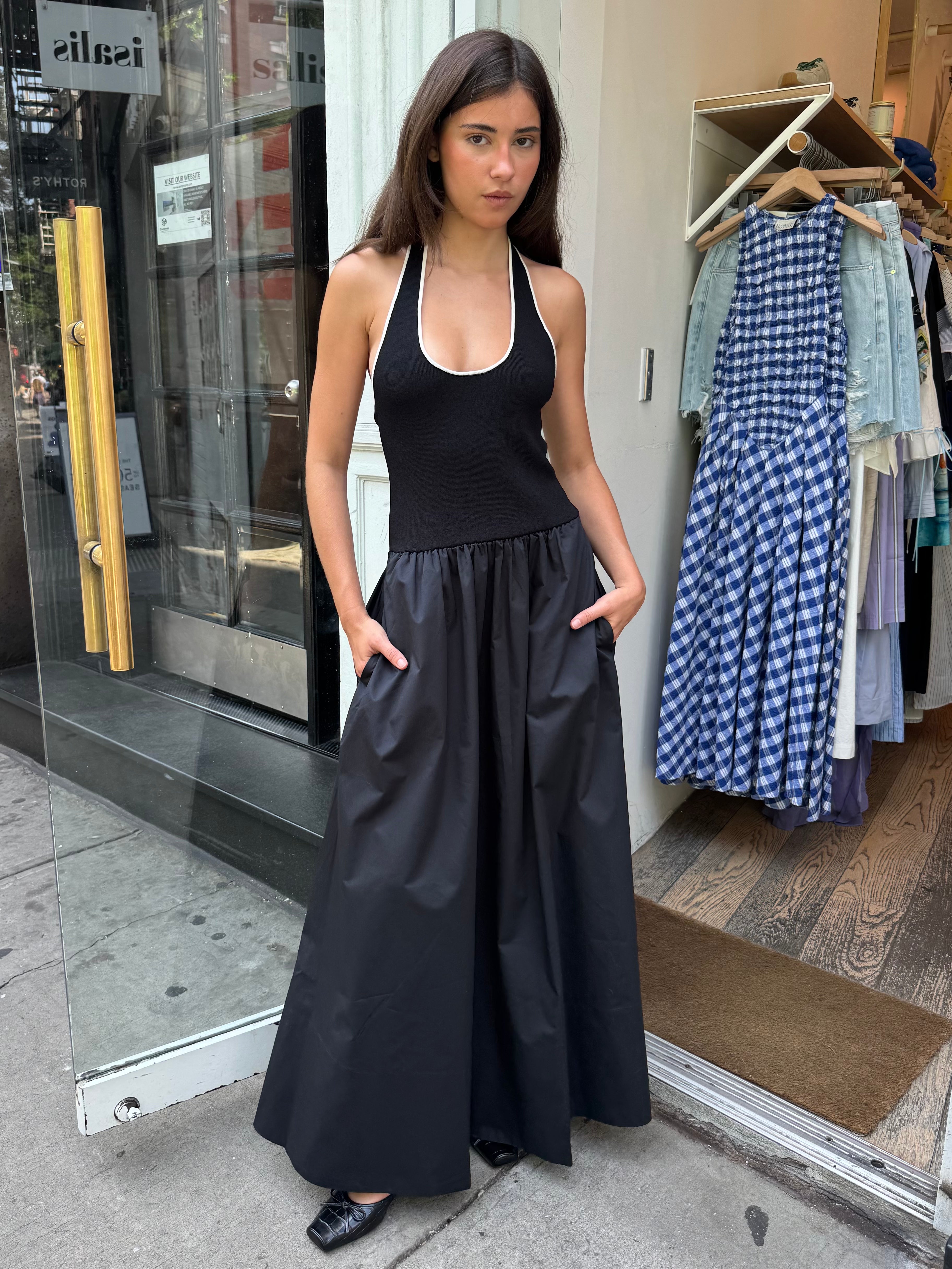 Halter Gathered Dress in Black