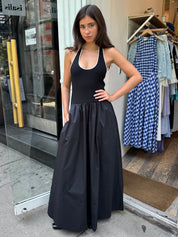 Halter Gathered Dress in Black