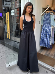 Halter Gathered Dress in Black