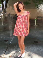 Belinha Mini Dress in Ines Check Terra Rosso