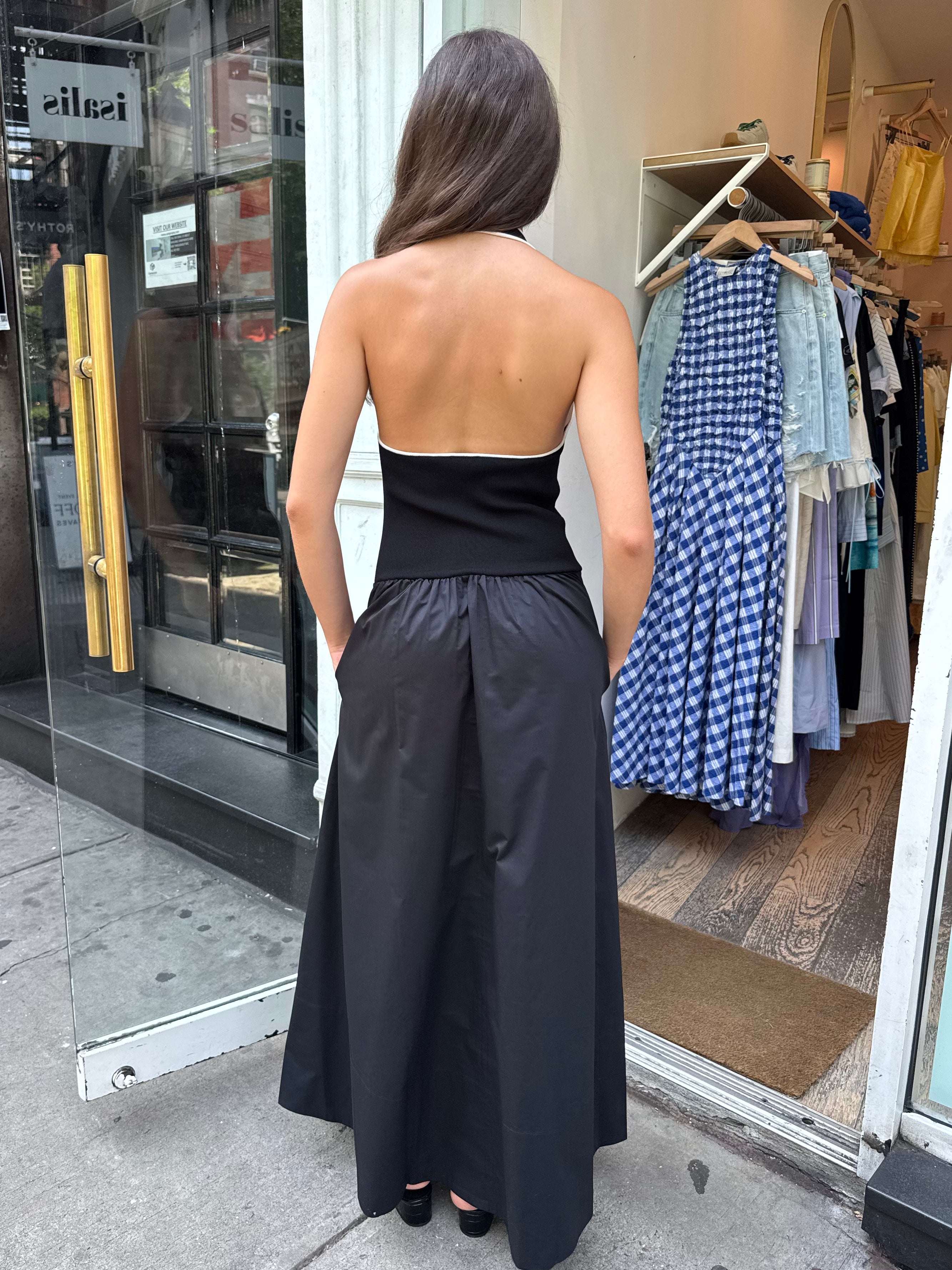 Halter Gathered Dress in Black