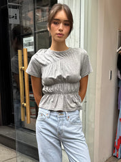 Amelie Ruched Crew Neck Top in H. Grey