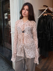 Feline Tie Blouse in Leopard Faded