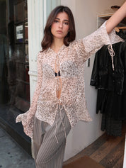 Feline Tie Blouse in Leopard Faded