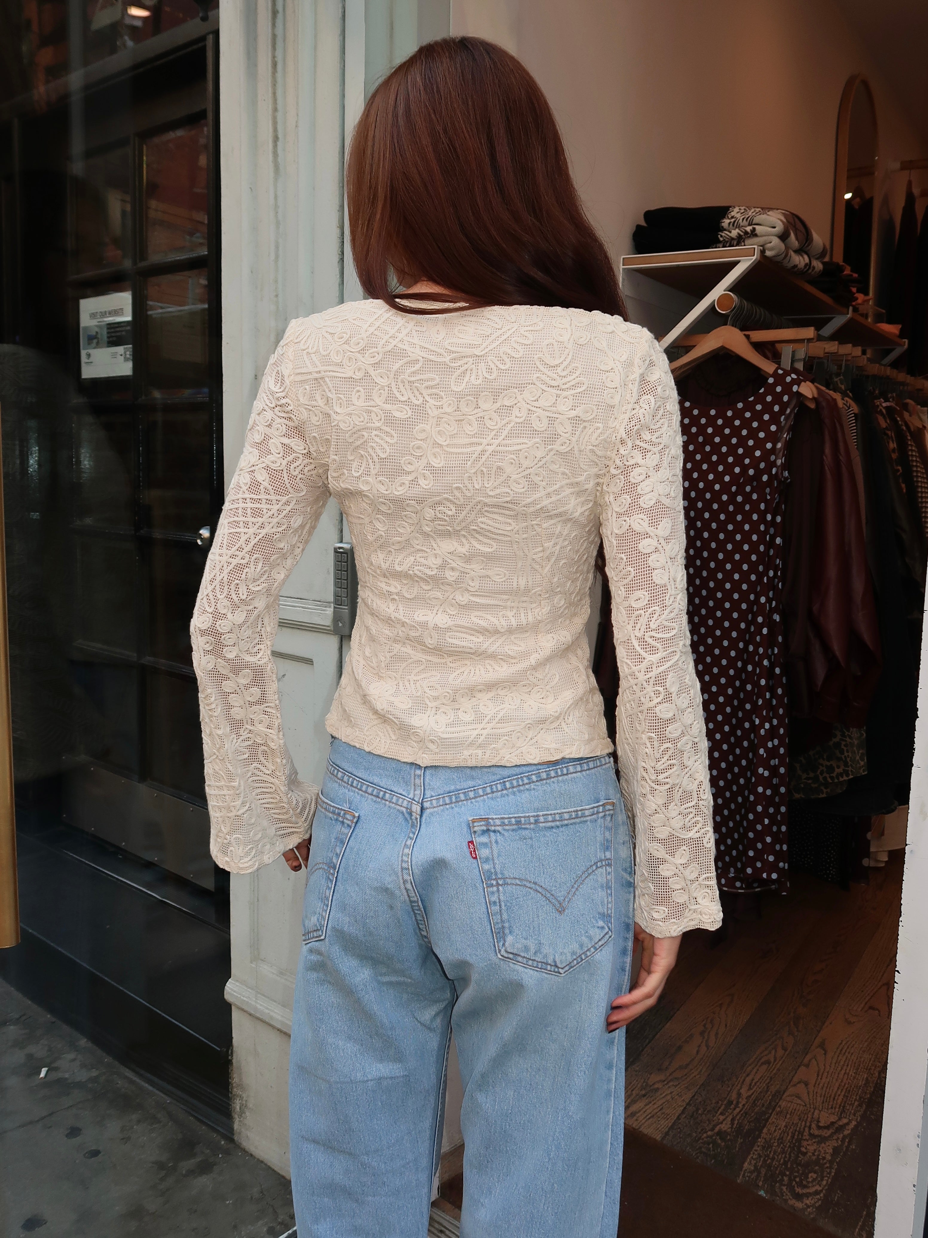 Evora Button Up in Crochet Beige