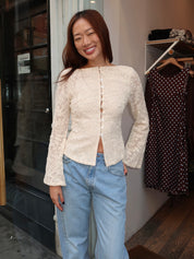 Evora Button Up in Crochet Beige