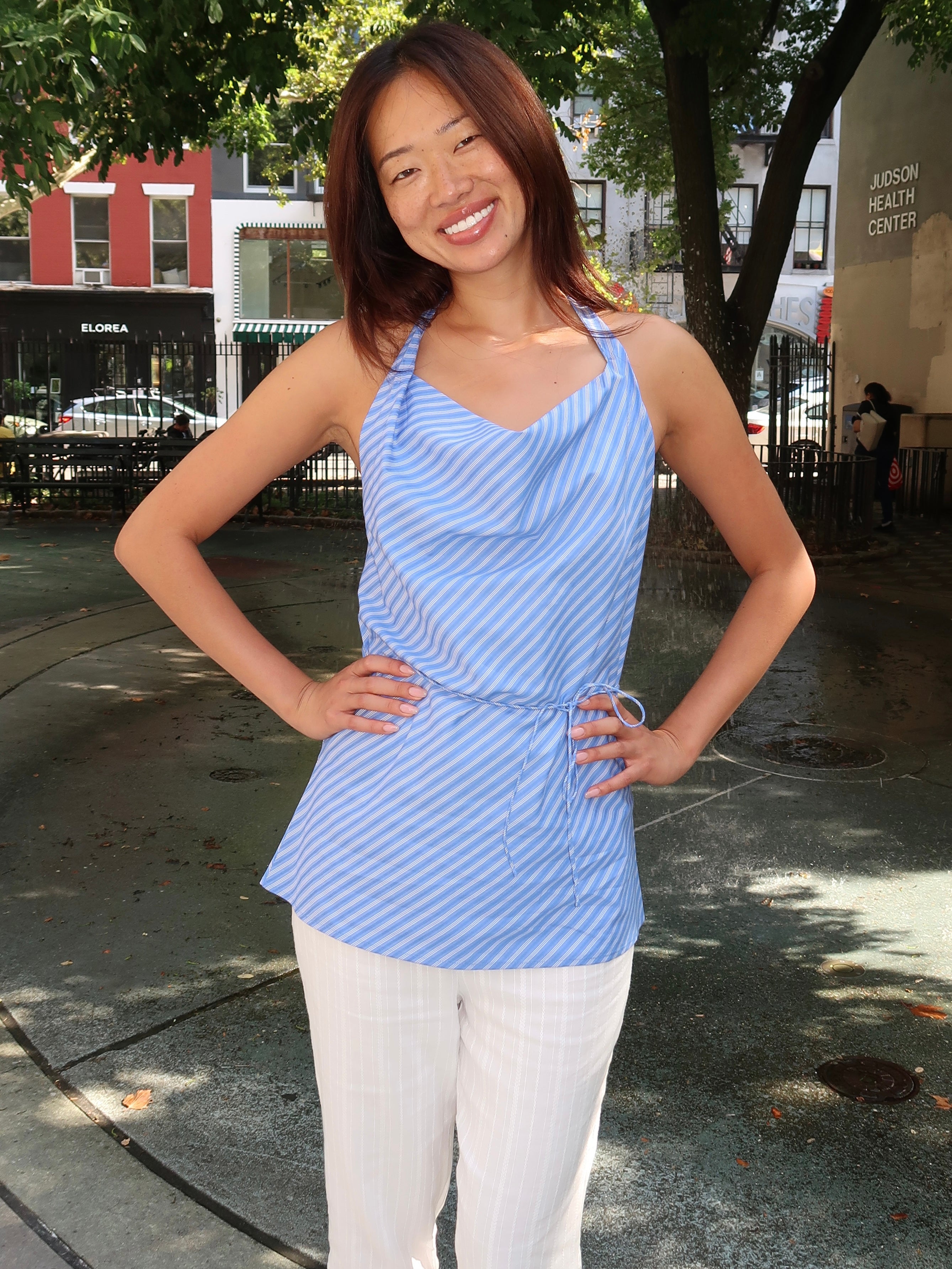 Izaro Top in Joao Stripe Azulejo Blue