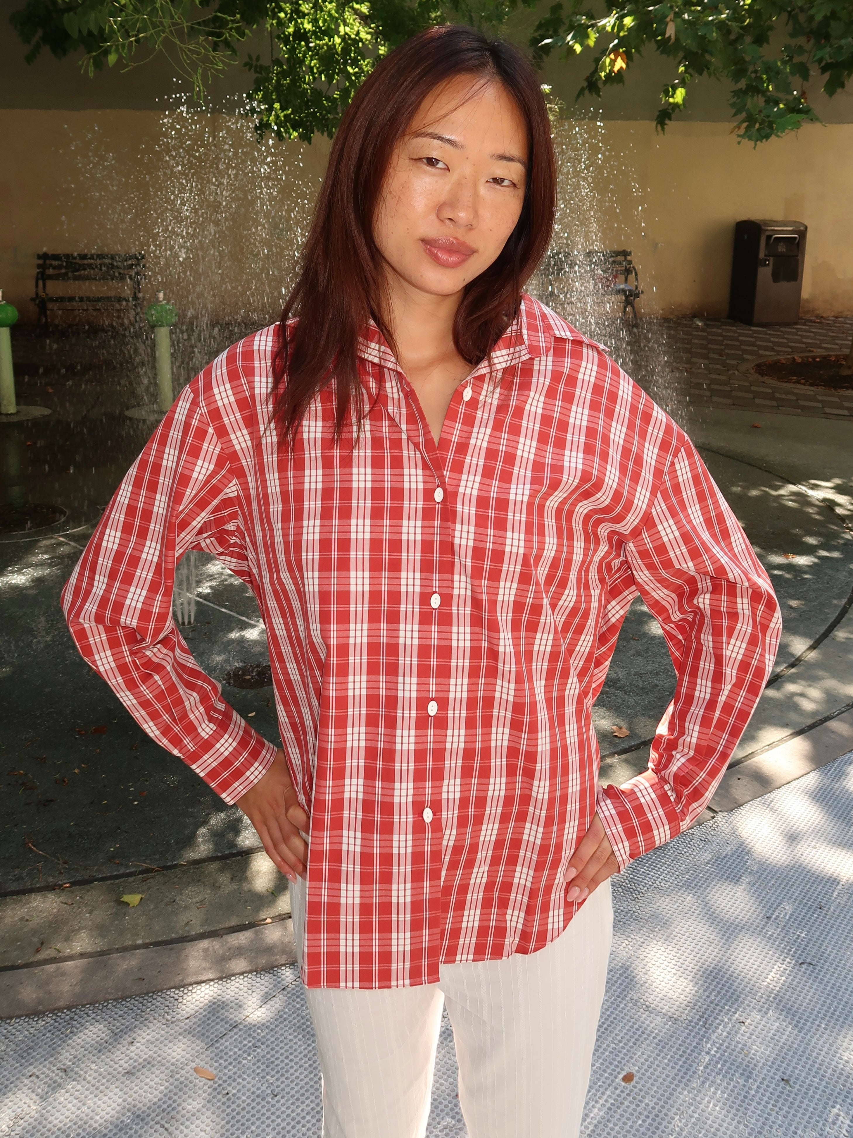 En Vau Oversized Shirt in Ines Check Terra Rosso