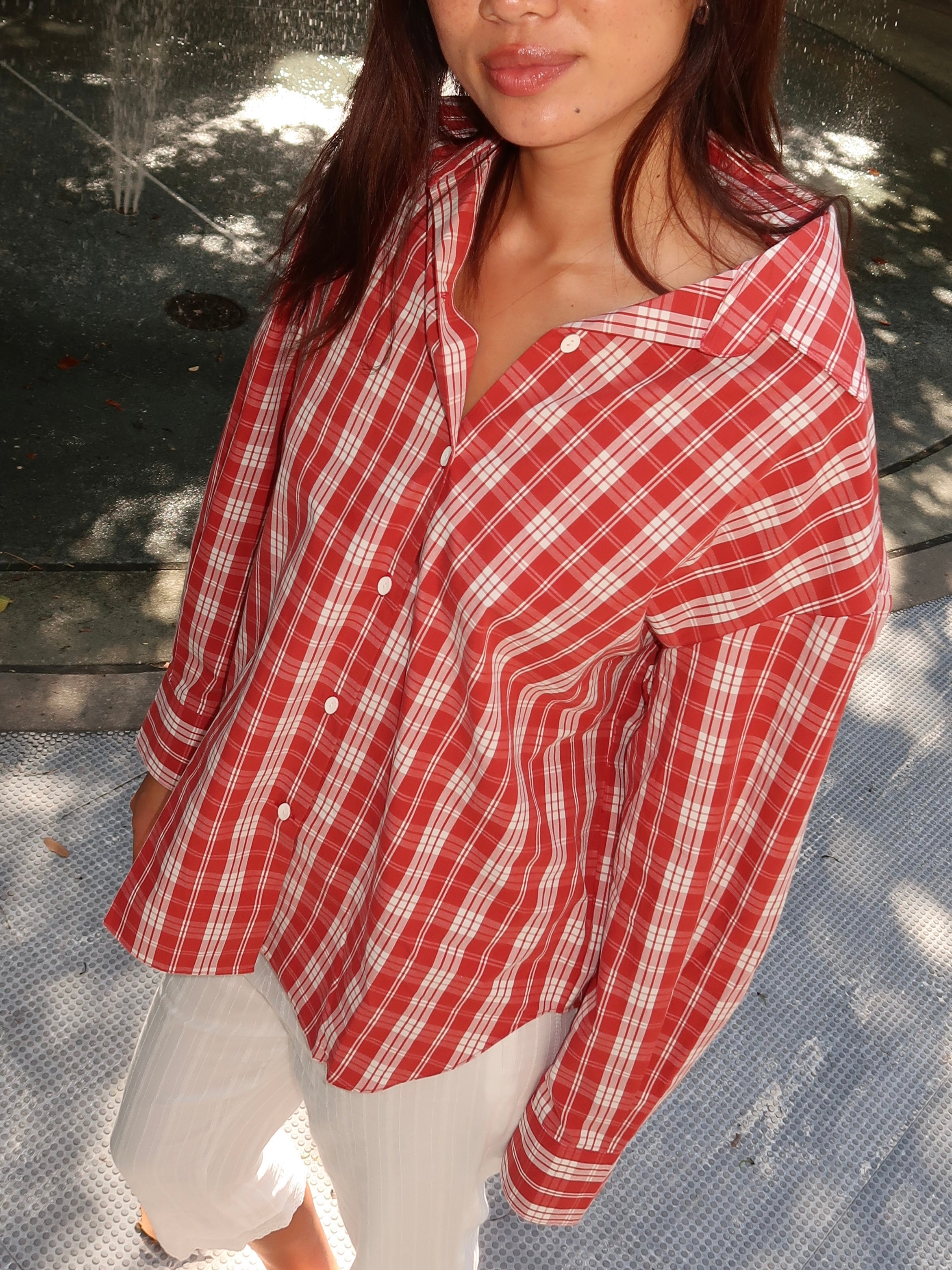 En Vau Oversized Shirt in Ines Check Terra Rosso