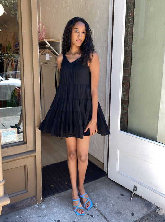 Brielle Tiered Mini Dress in Black