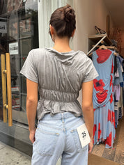 Amelie Ruched Crew Neck Top in H. Grey