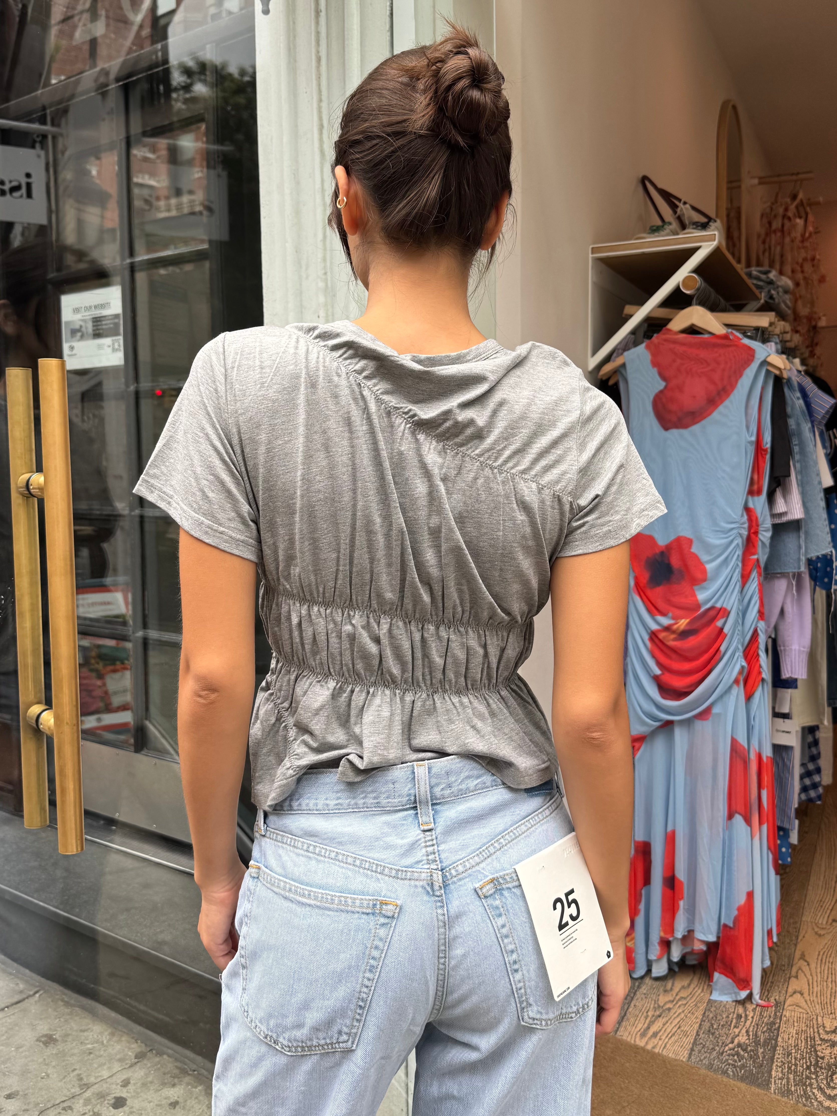 Amelie Ruched Crew Neck Top in H. Grey