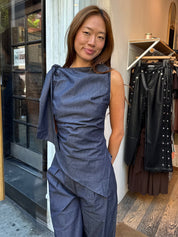 Trish Asym Draped Top in Blue
