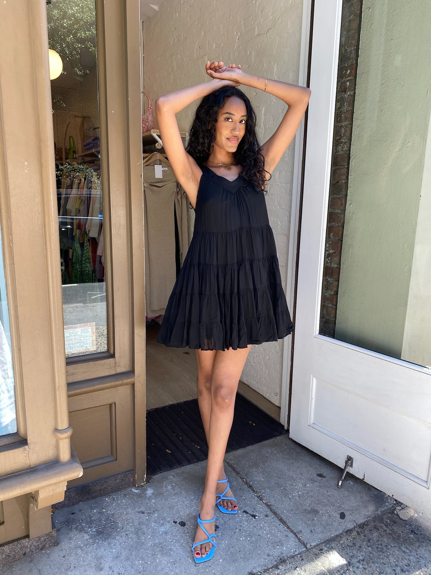 Brielle Tiered Mini Dress in Black