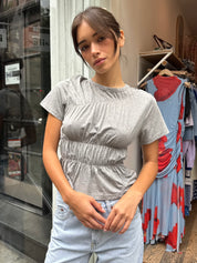 Amelie Ruched Crew Neck Top in H. Grey