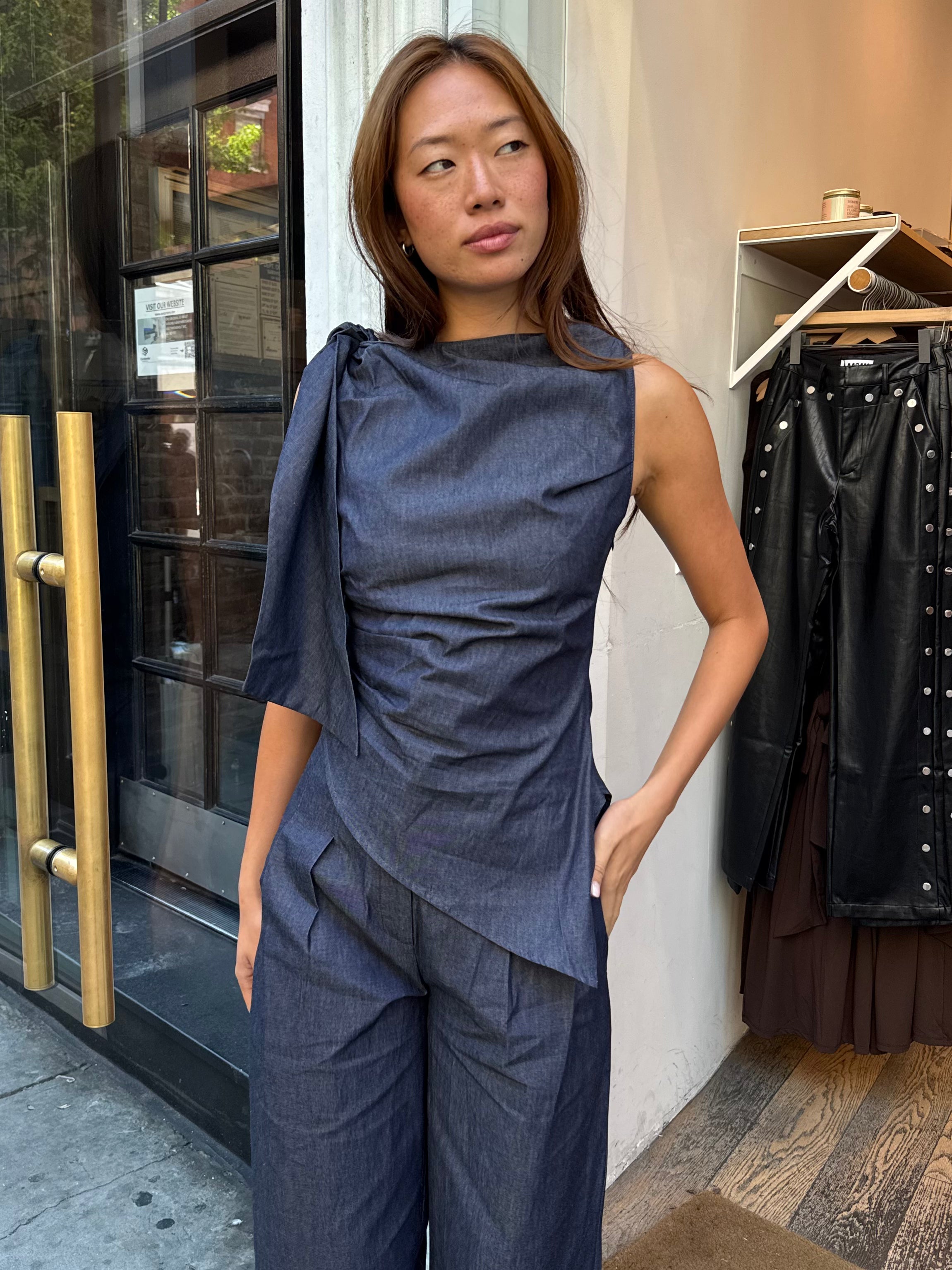 Trish Asym Draped Top in Blue