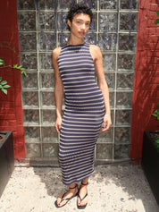 Kane Ribbed Maxi Dress in Navy Stripe