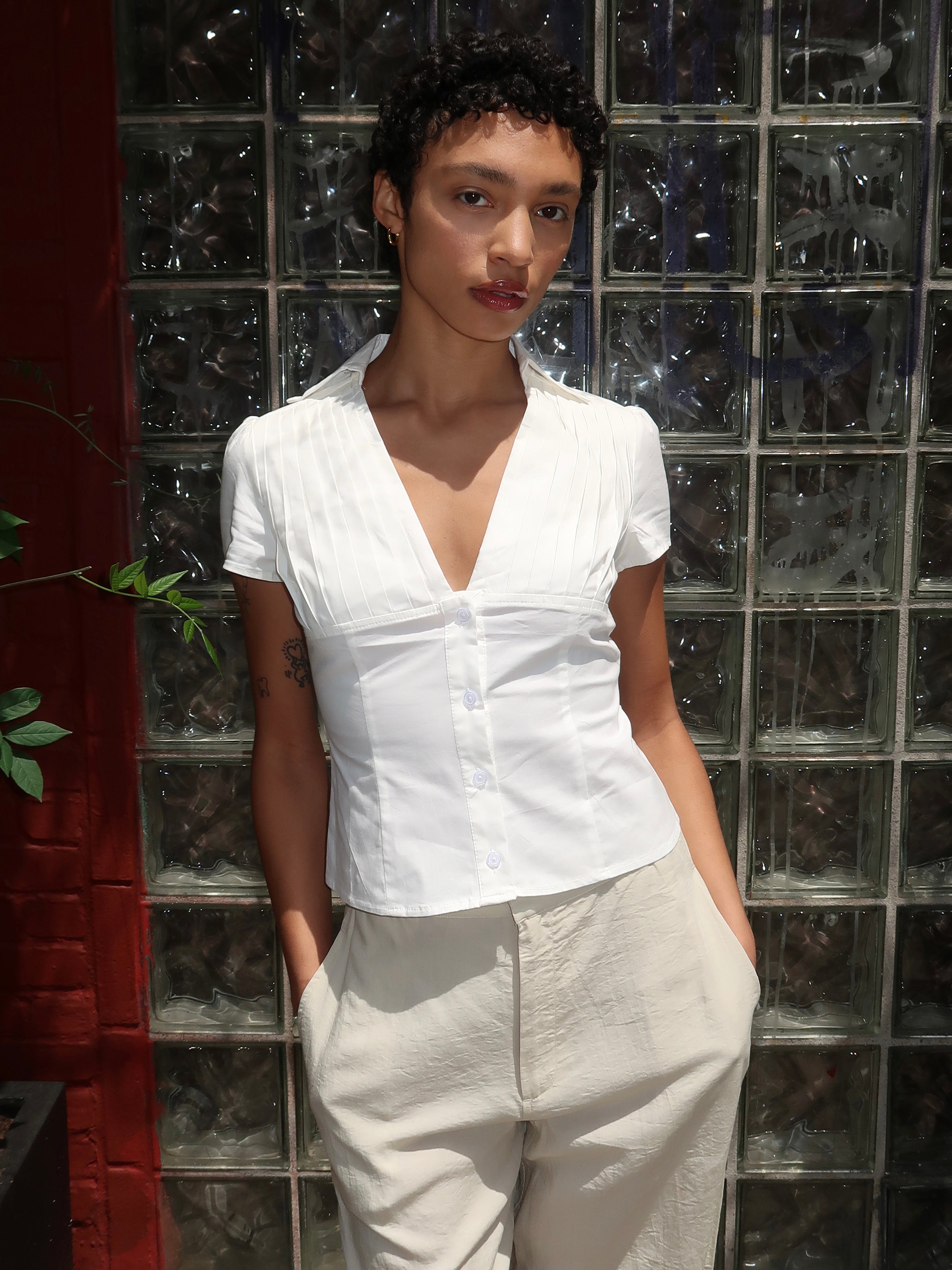 Cory V Neck Blouse in White