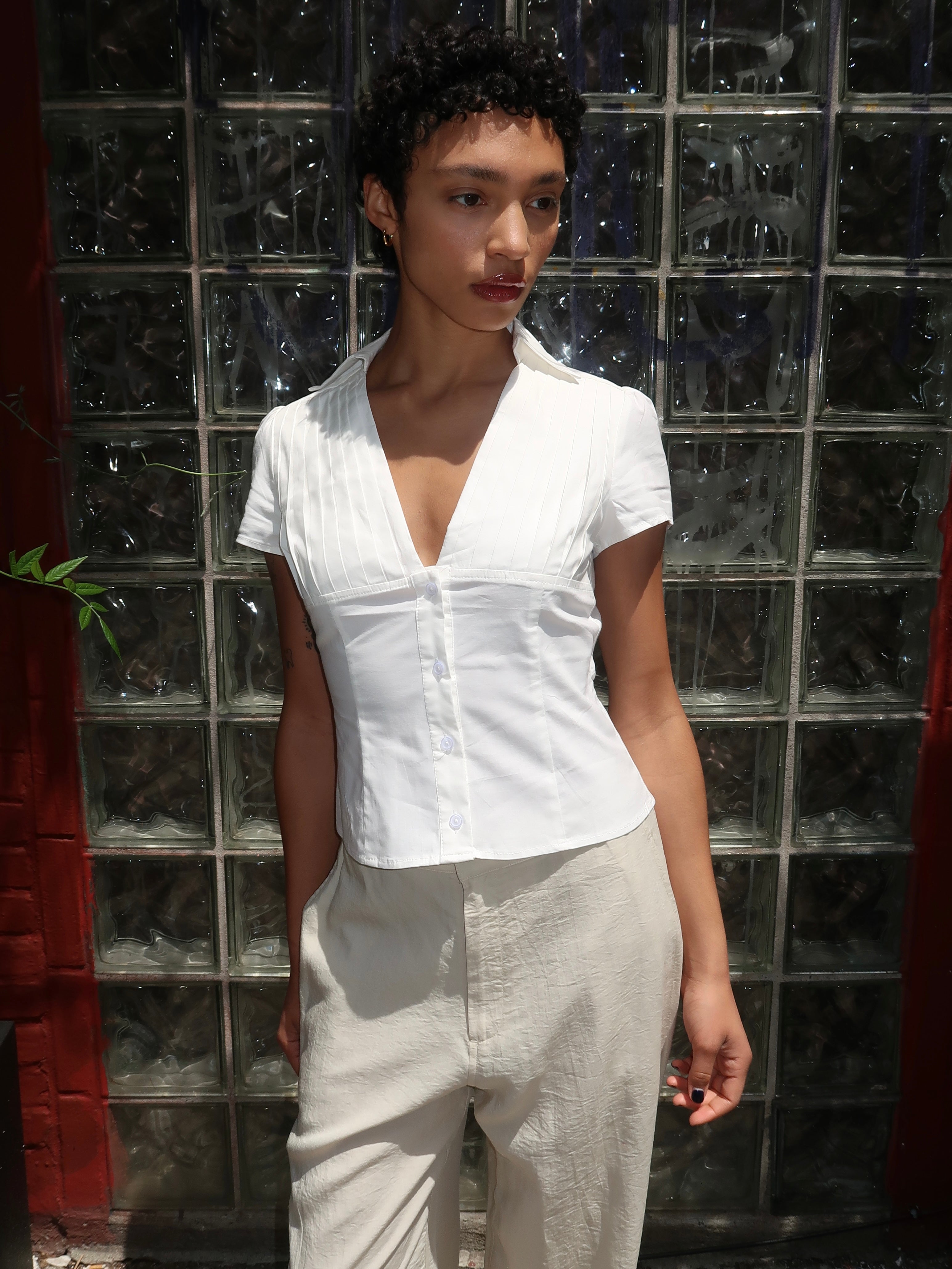 Cory V Neck Blouse in White