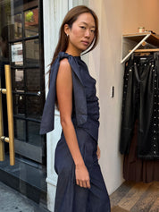 Trish Asym Draped Top in Blue