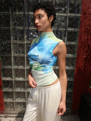Amani Mesh Top in Green Blue