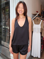 Lorenze Silky Tank Top in Black