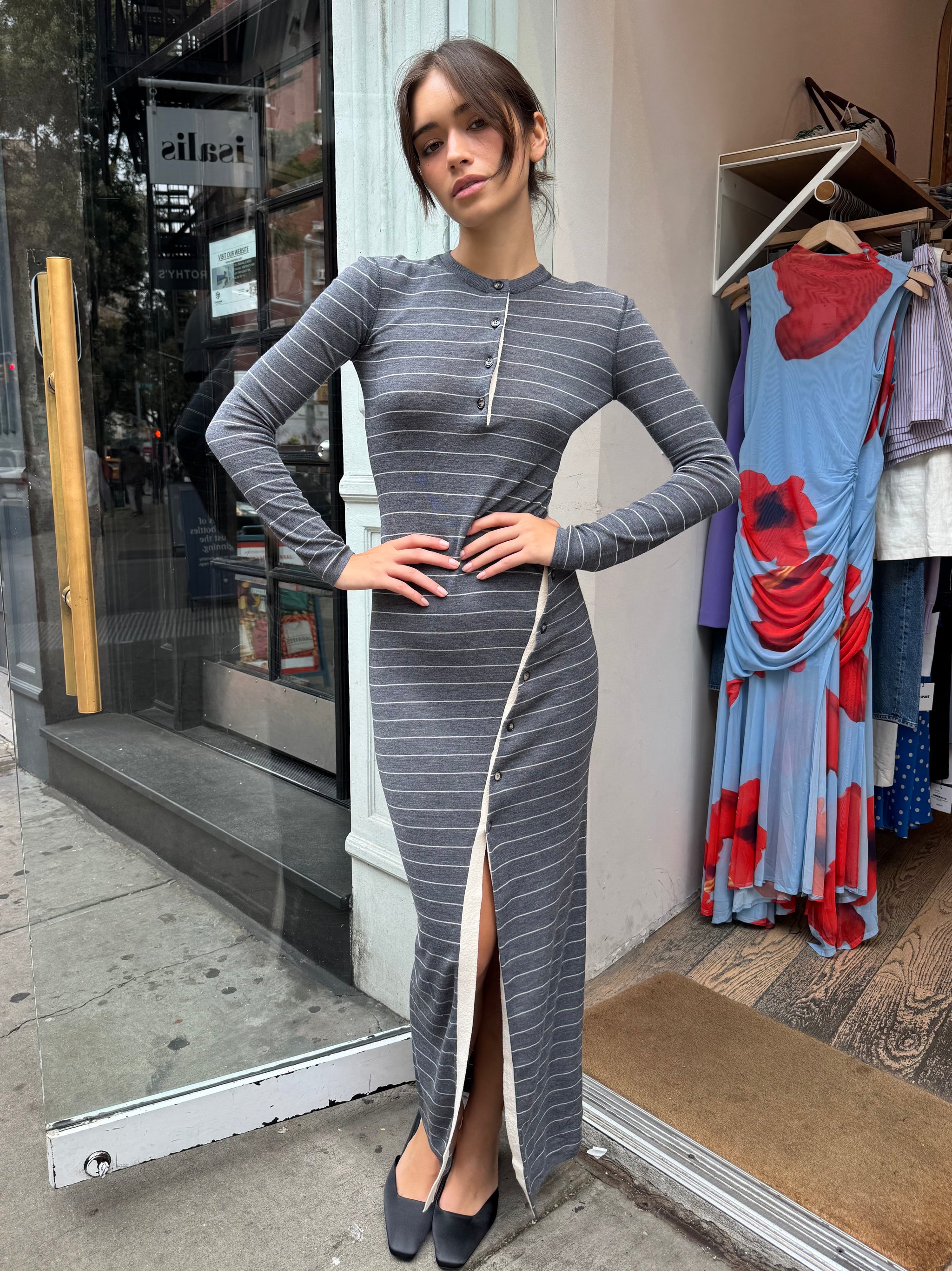 grey striped dress outfit Six Striped Dress Outfits