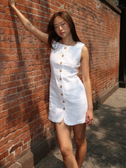 Emma Button Down Mini Dress in Ivory