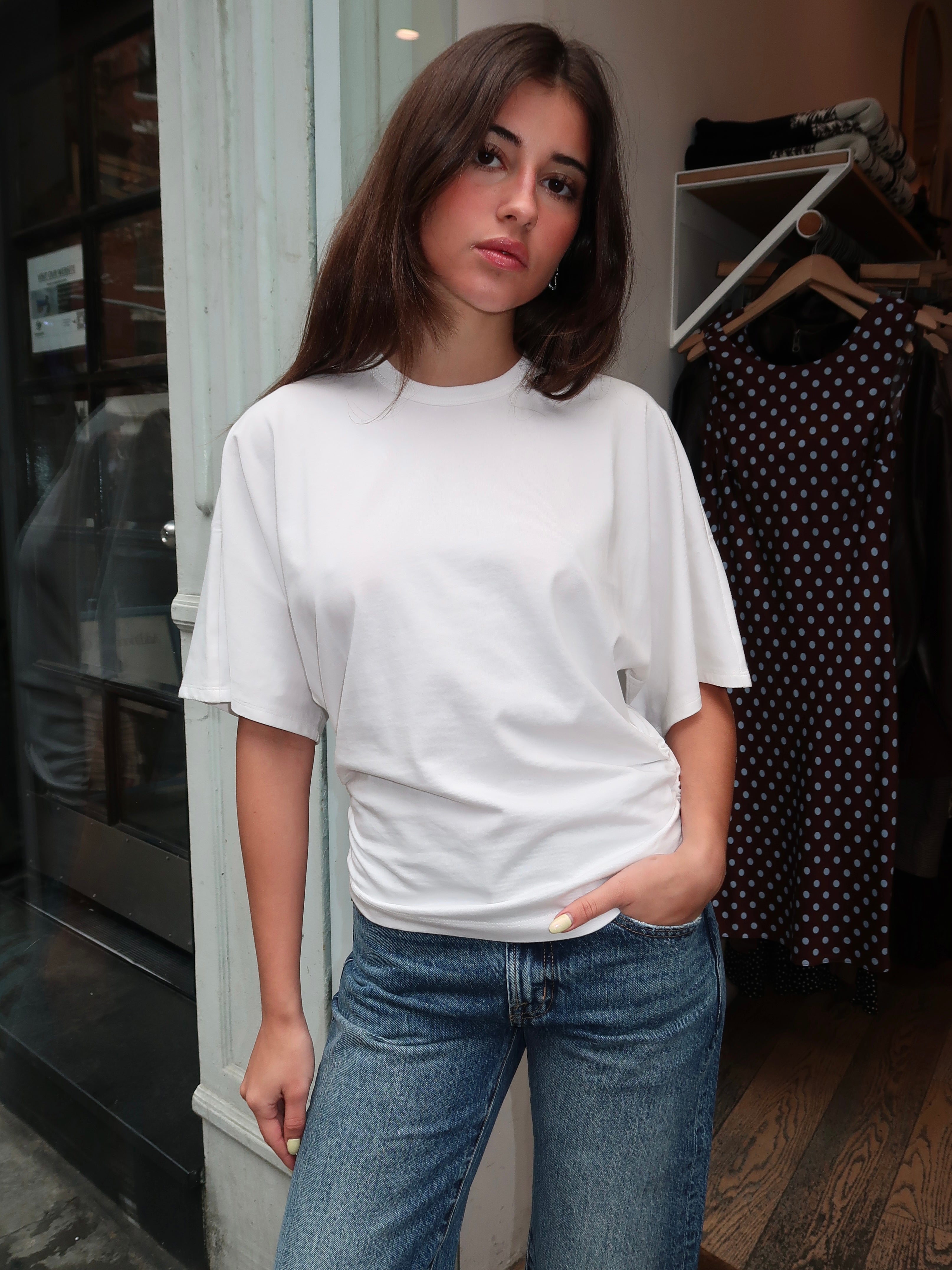 Veronica Kimono Sleeve Cinched Tee in Le Blanc