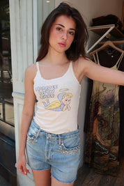 Lace Strap Tank Handle With Care in Vintage White