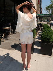 Polly Lace Trim Silky Shorts in Cream