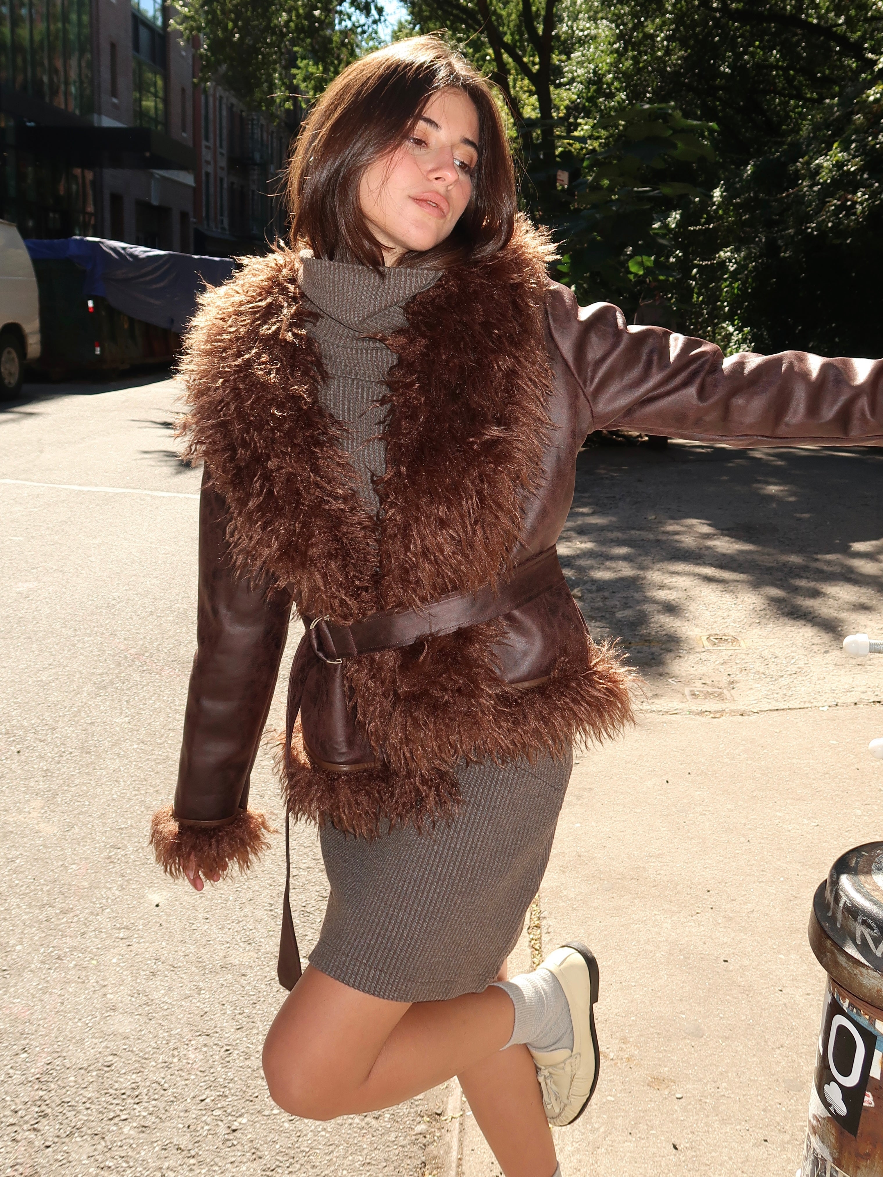 Zoya Brown Shearling Short Coat