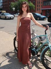 Portillo Strapless Dress in Brown