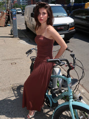 Portillo Strapless Dress in Brown