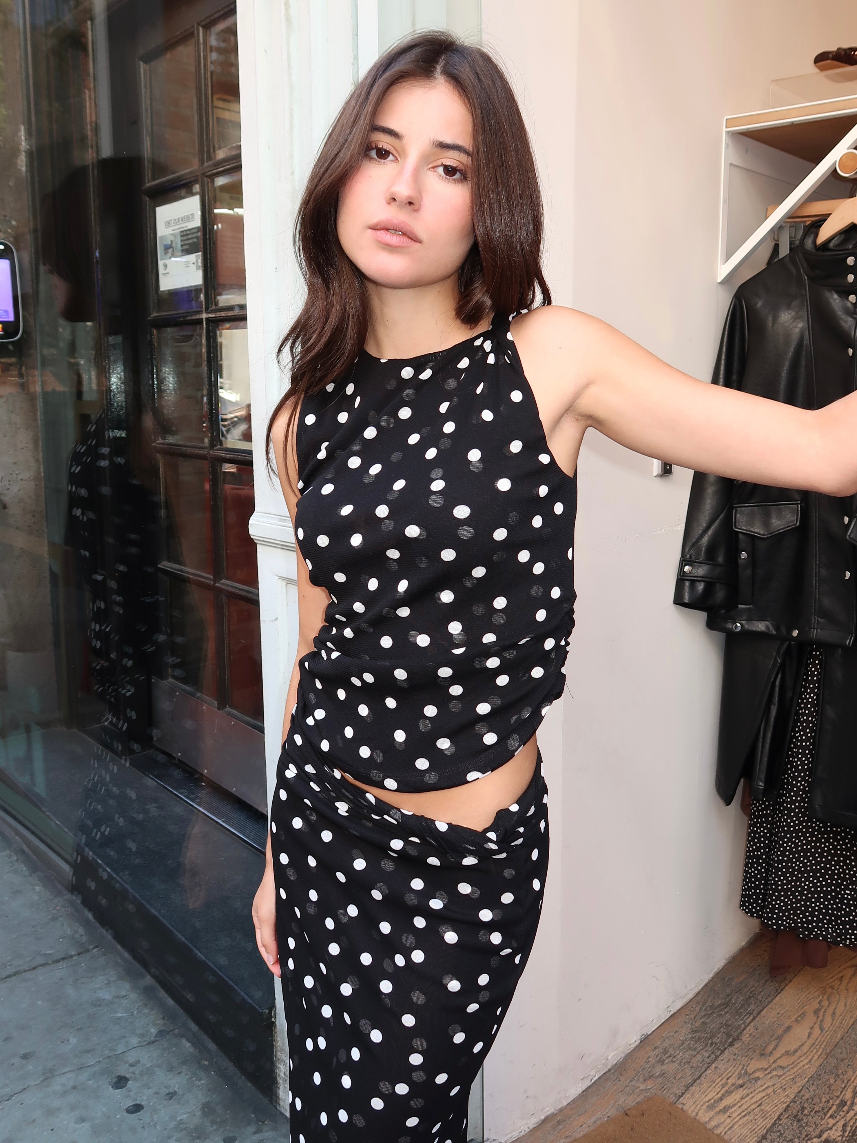 Alyce Asym Twist Top in Black Dot