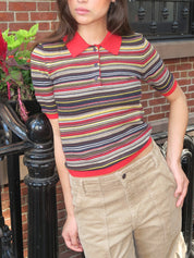 Ashlee Short Sleeve Polo Sweater in Negroni Stripe