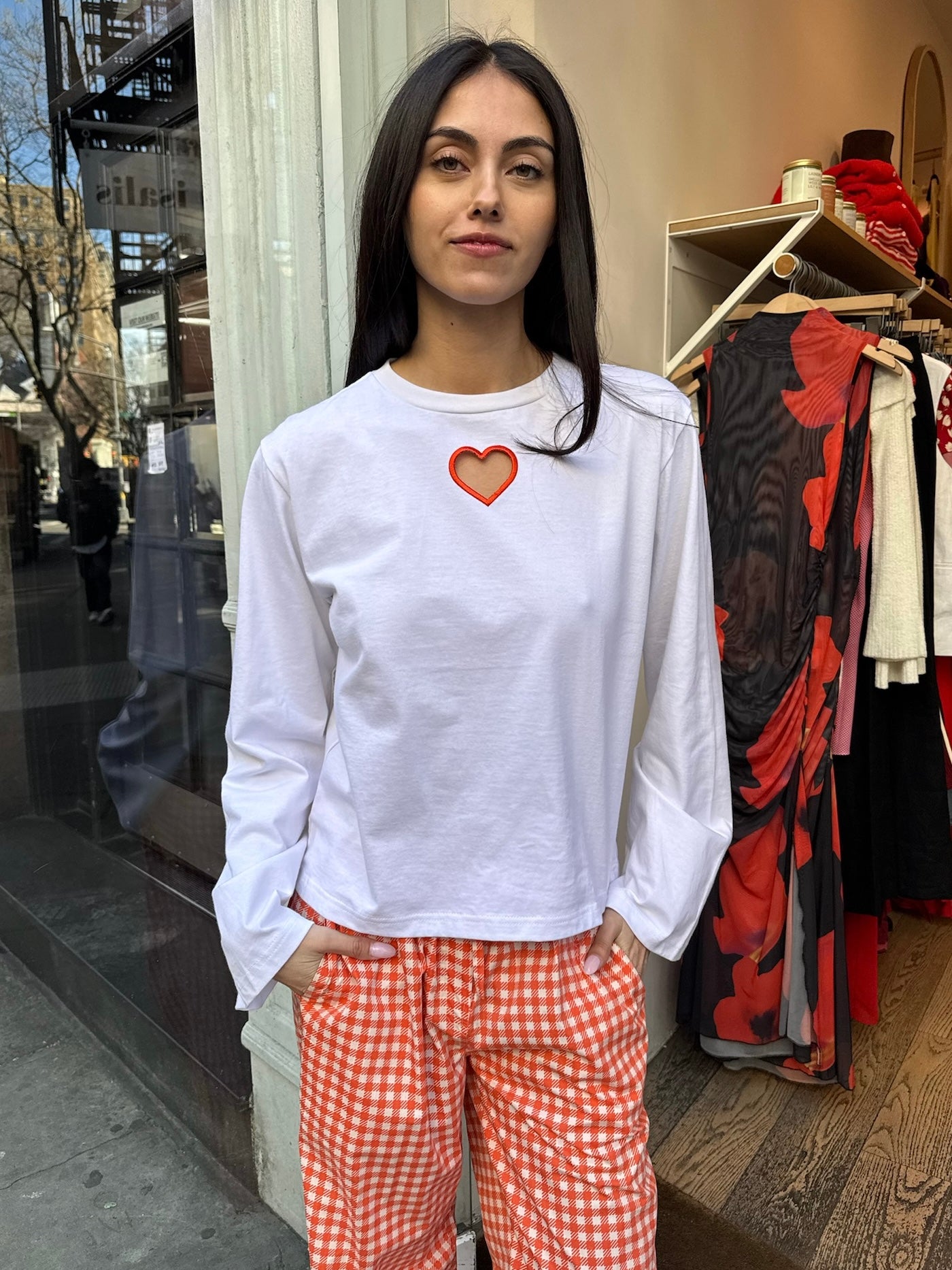 Heart Long Sleeve Tee in White