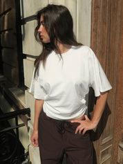 Veronica Kimono Sleeve Cinched Tee in Le Blanc