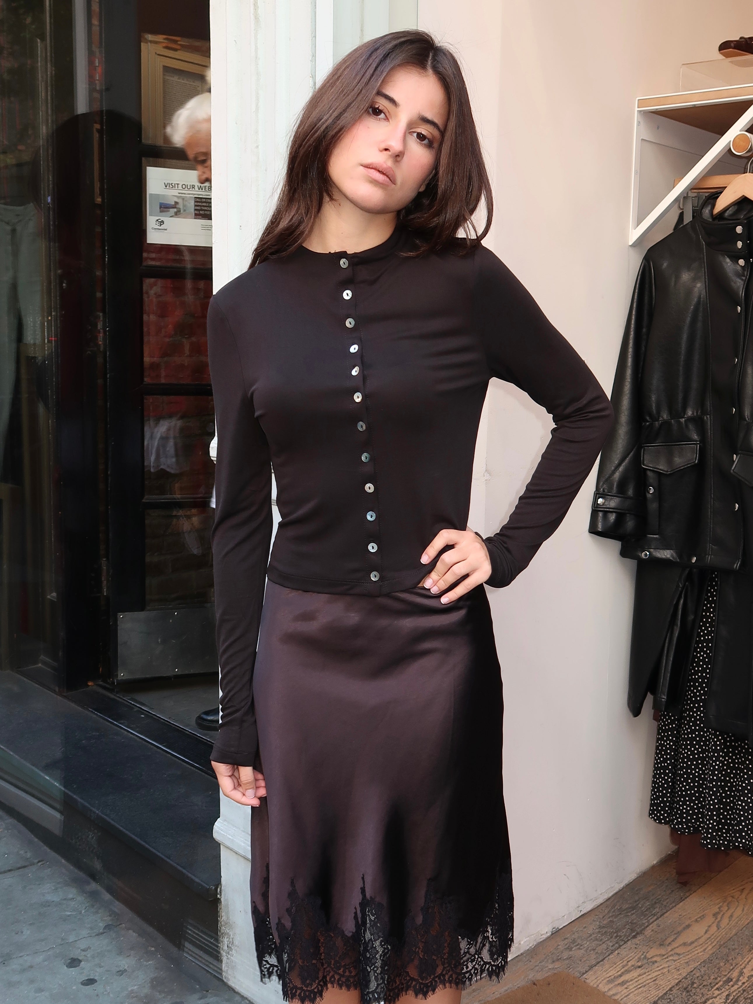 Bevin Button Long Sleeve in Black