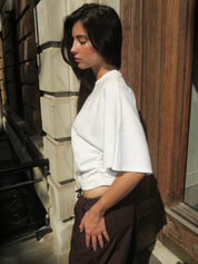 Veronica Kimono Sleeve Cinched Tee in Le Blanc