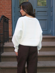 Nika Heavyweight V Neck Sweater in White