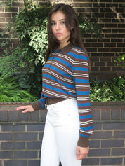 Lyvia Long Sleeve Merino Polo Cardigan in Tealwood Stripe